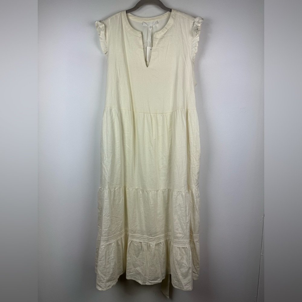 NWT ADYSON PARKER
Lined Linen Flutter Sleeve Dress, Size 2X, Ivory - Picture 2 of 13